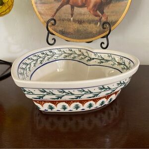 Boleslawiec Polish Pottery HEART Shaped Serving Bowl Branches Stars EVERGREEN